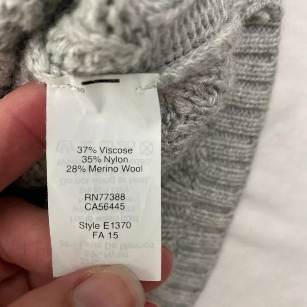 J Crew Cable Knit Sweater Womens Large Gray Wool Blend Cozy Classic Preppy